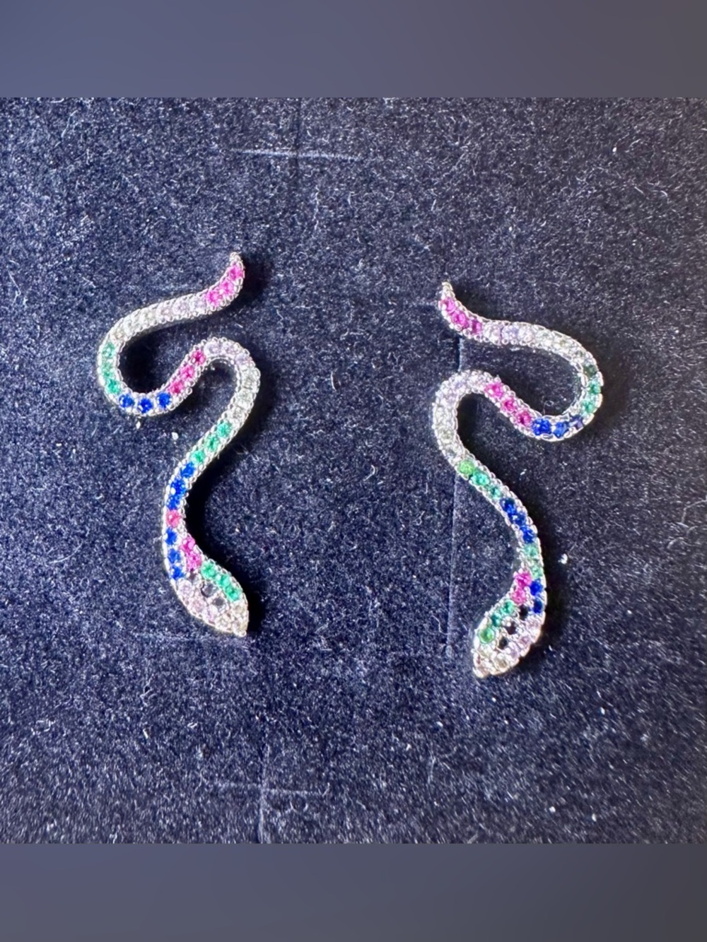 Multicolor Stone & Silver Snake Drop Earrings – Women Jewelry